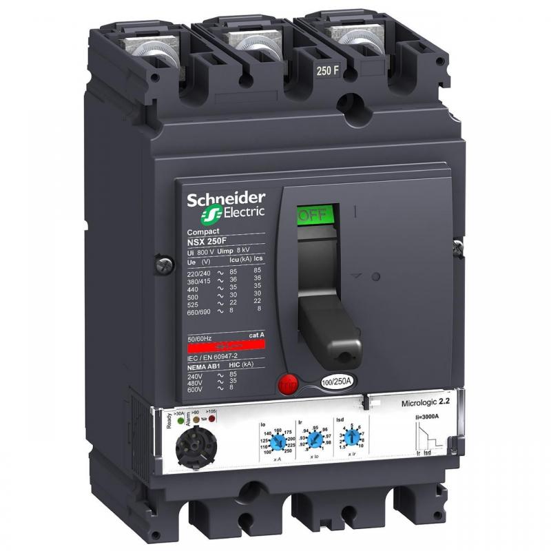 Автоматичний вимикач NSX250F 250А 3P3D,36кА,415В AC,Micrologic2.2, Schneider LV431770