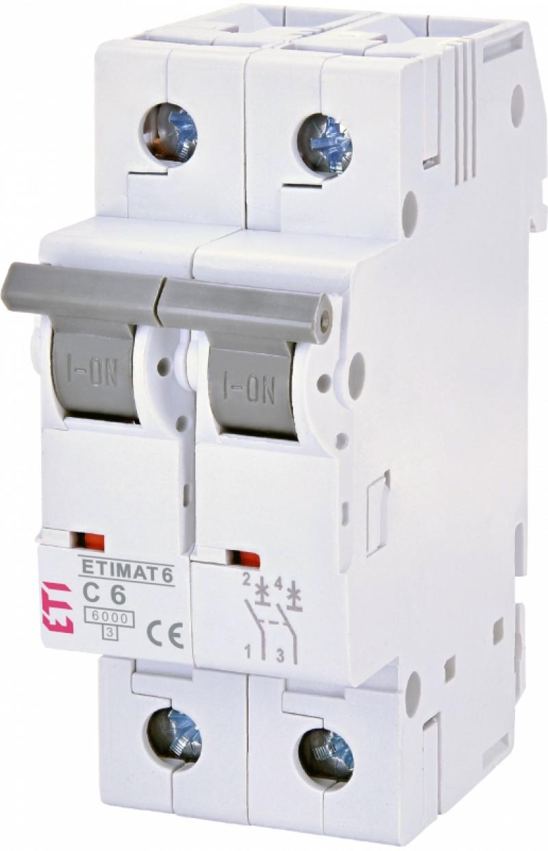 Автоматичний вимикач ETI 6A 2P, C, 6kA